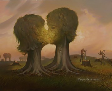 rayo de esperanza surrealismo besando árboles Pinturas al óleo
